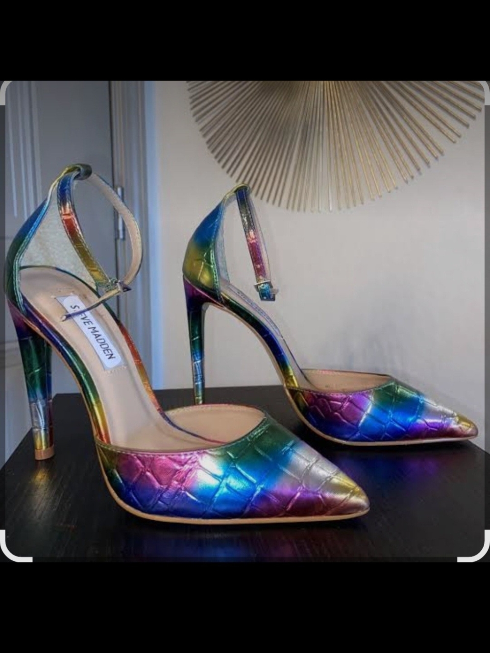 Steve Madden Alisha-R Rainbow Iridescent Holographic Croc Embossed Heels